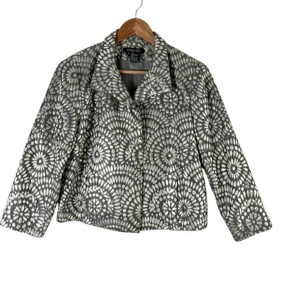 ETCETERA Metallic Floral‎ Jacquard Blazer Jacket in Silver & Grey, Size 8 - Picture 1 of 12
